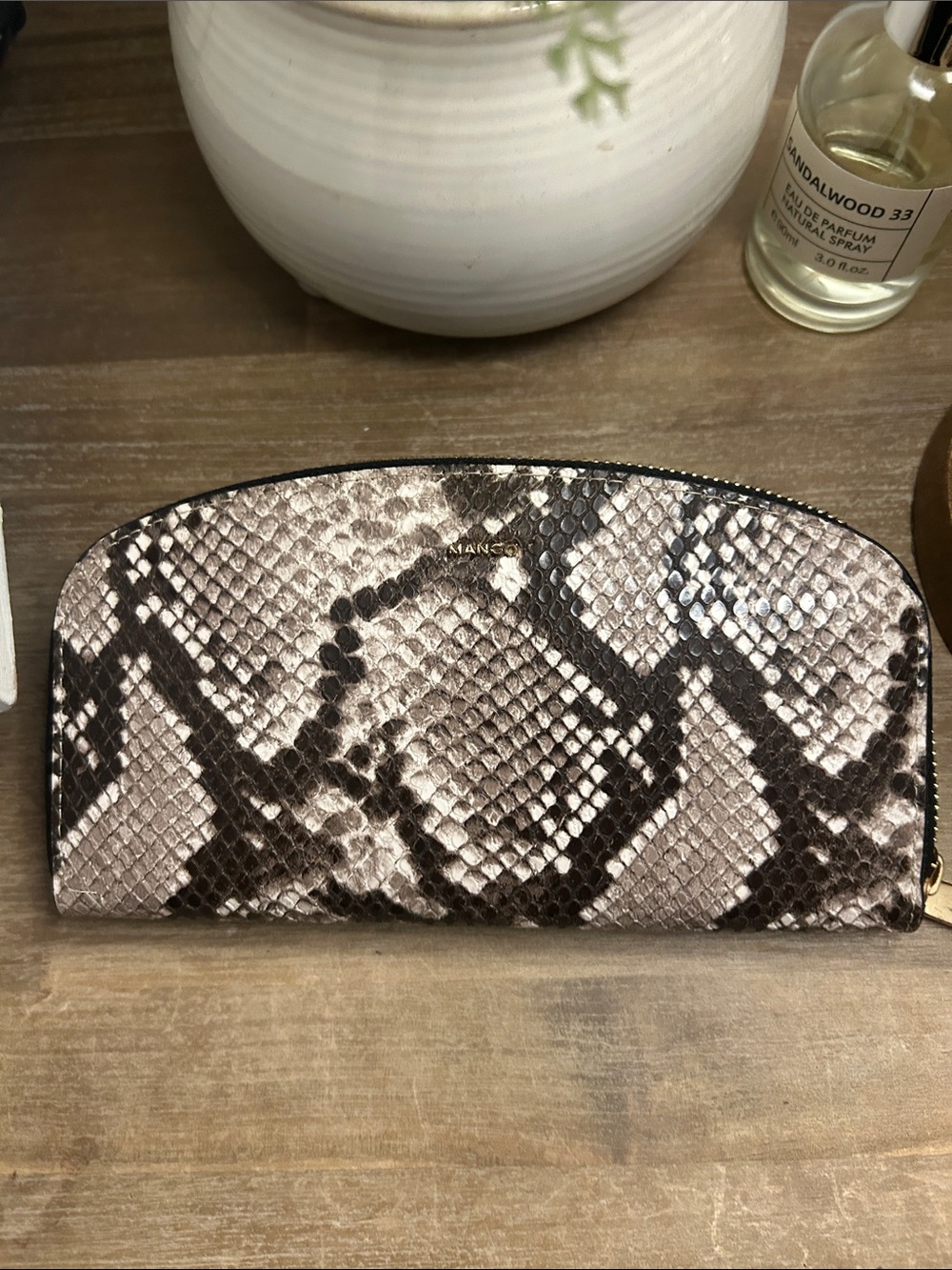 Snake-Print Zip Mango Wallet - Brown/Black